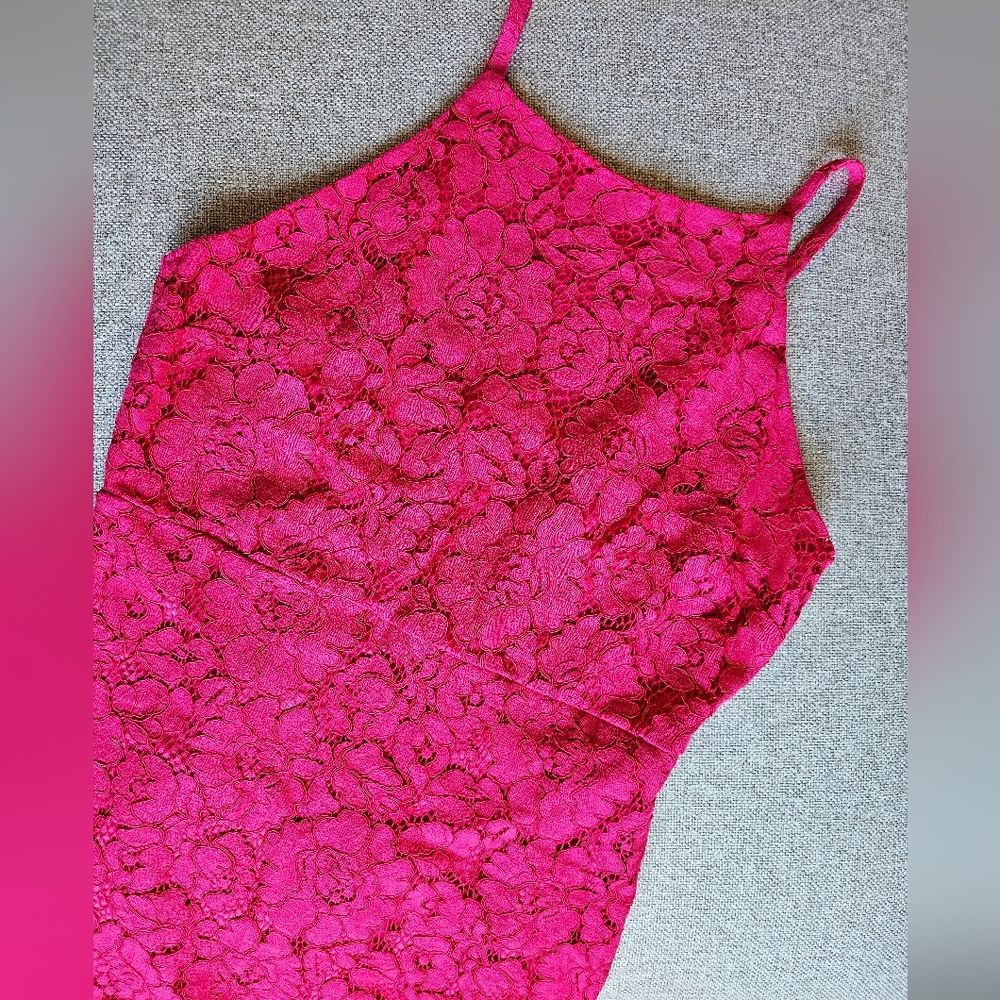 Hot pink lace fitted dress